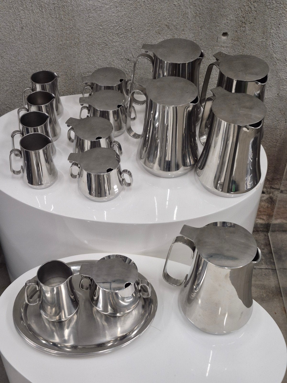 Vintage RVS melk suiker koffie design set MEPRA jaren 80, Ophalen of Verzenden, Zo goed als nieuw, Overige stijlen