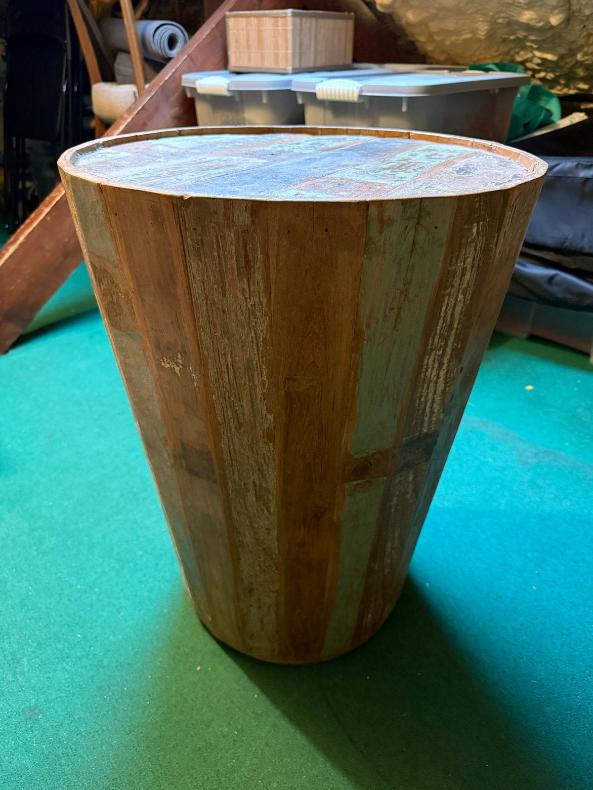 Unieke bijzettafel van gerecycled hout, 45 tot 60 cm, Minder dan 55 cm, Gebruikt, Rond