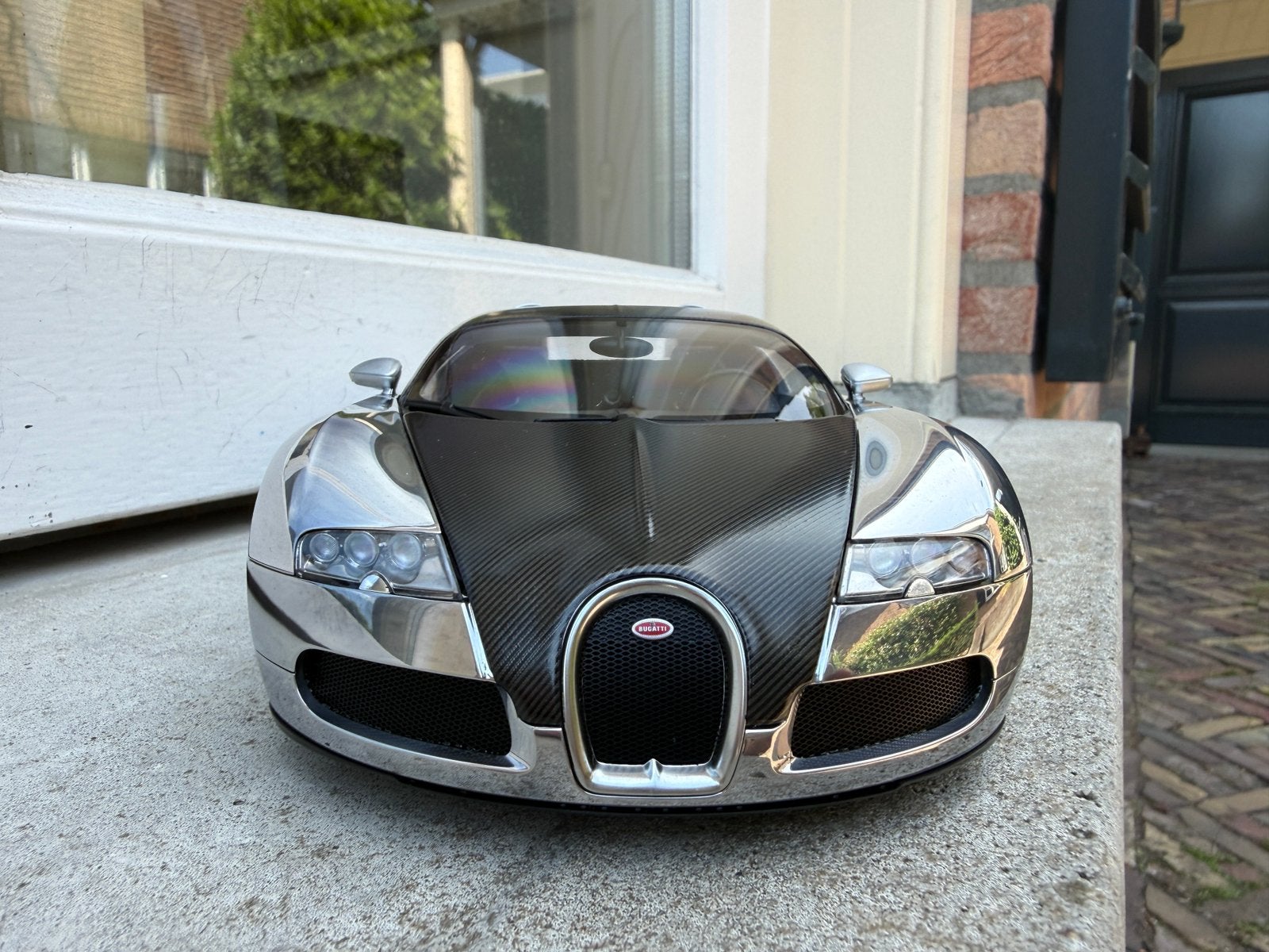 1:18 Bugatti Veyron Pur Sang Zwart / Aluminium Autoart 70966, Auto, Autoart, Ophalen of Verzenden, Zo goed als nieuw