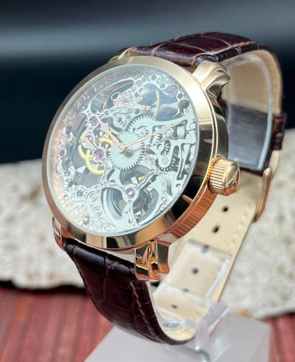 Galucci Italy skelleton horloge, Sieraden, Tassen en Uiterlijk, Overige merken, Leer, Staal, Polshorloge