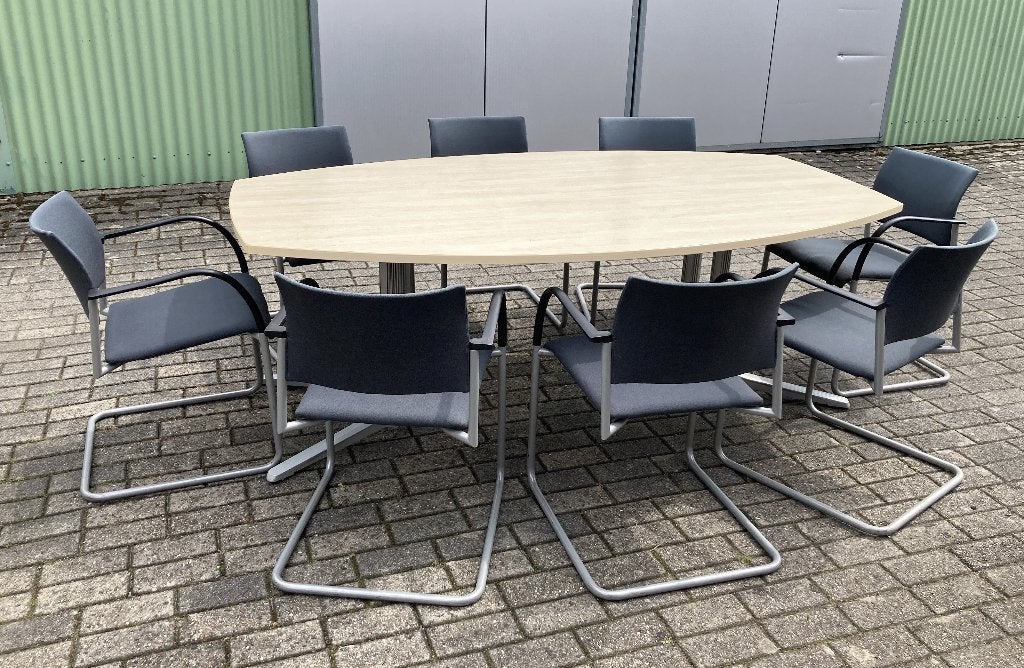 Ovale tafel 200 x 120 cm met 8 stoelen, Ophalen, Gebruikt, 100 tot 150 cm, 200 cm of meer
