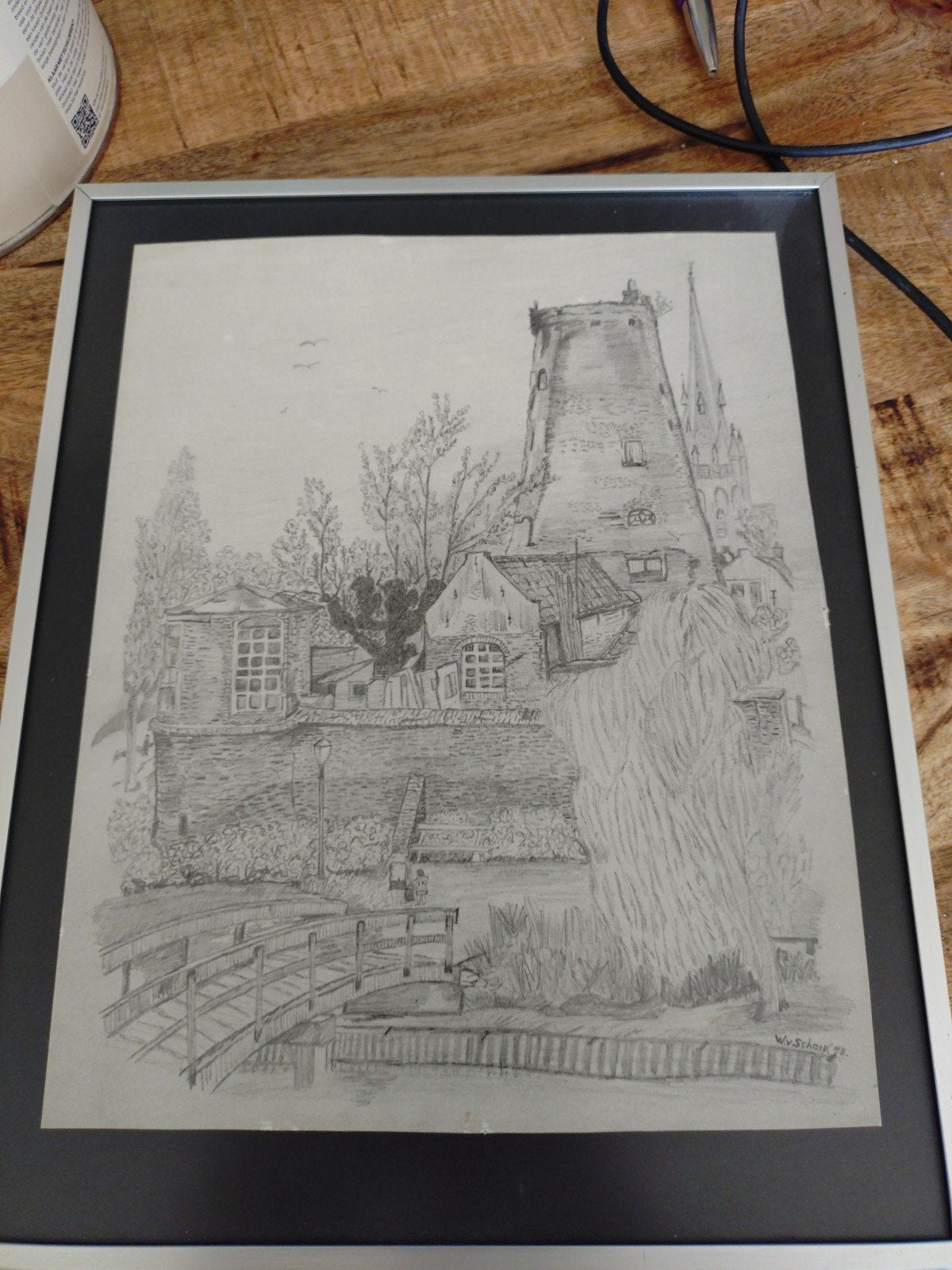 IJsselstein tekening door W.v Schaik (1978), Ophalen of Verzenden, Tekening, Potloodtekening, Ingelijst