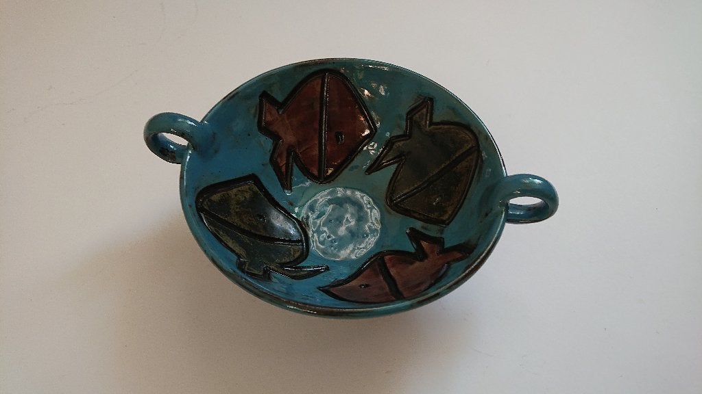 schaal keramiek Henk Potters blauw bruin vis oortje, Antiek en Kunst, Ophalen of Verzenden