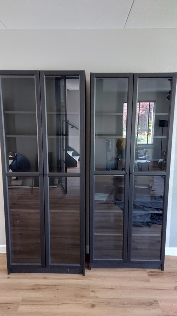 2x IKEA Billy boekenkast met glazen deuren, Huis en Inrichting, Kasten | Boekenkasten, Ophalen, 100 tot 150 cm, 200 cm of meer