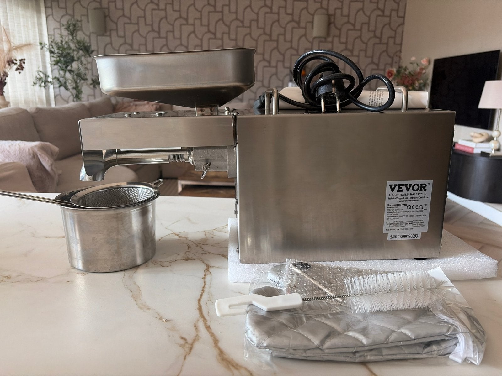 VEVOR Elektrische Oliepers 750W – RVS, Ophalen of Verzenden, Overige typen