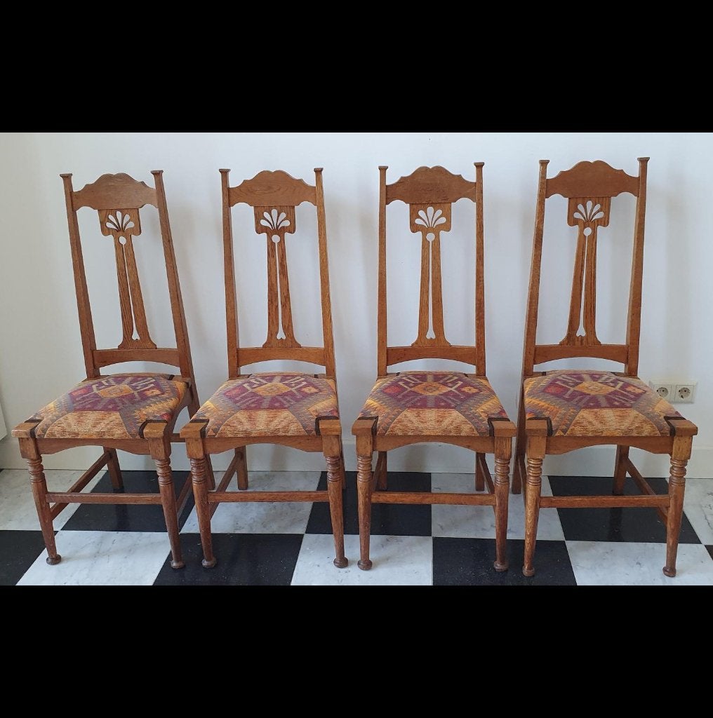 Jugendstil eetkamerstoelen, Ophalen, Gebruikt, Bruin, Vier