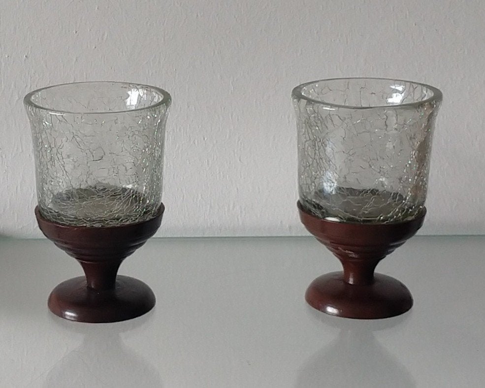 vintage waxine licht houders van craquelé glas, volgnr 86, Huis en Inrichting, Woonaccessoires | Kandelaars en Kaarsen, 10 cm
