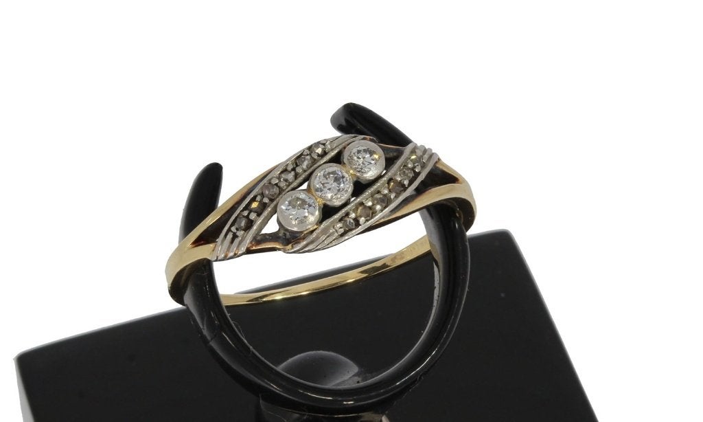 Diamanten antieke 14k gouden dames ring platina briljant, Verzenden, Goud, Ring, Met edelsteen