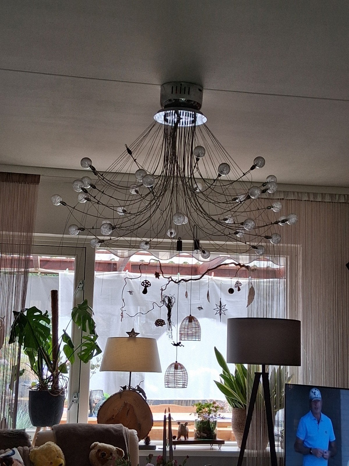 Unieke Design Hanglamp met Meerdere Lichtpunten, Huis en Inrichting, Ophalen, Gebruikt, Glas, Modern, Speels, Design