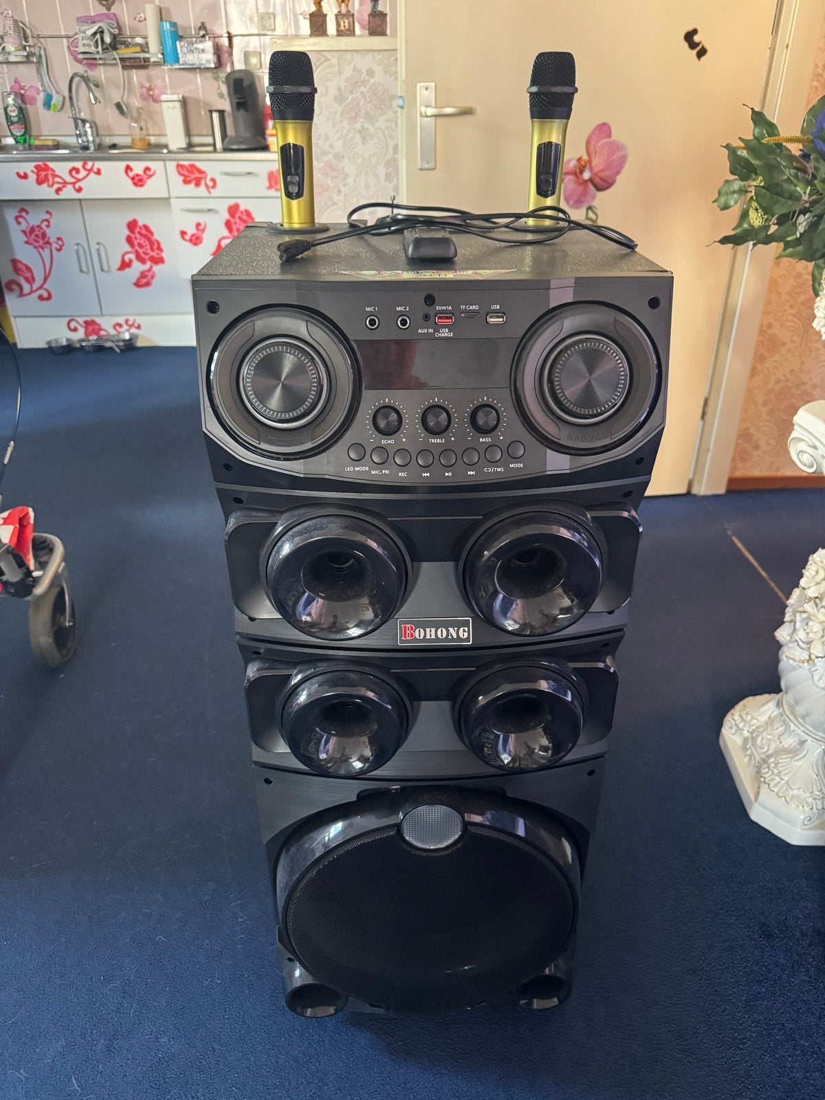 Bohong Speaker met Microfoons en Afstandsbediening, Party speaker, Zo goed als nieuw, Afstandsbediening, Ophalen