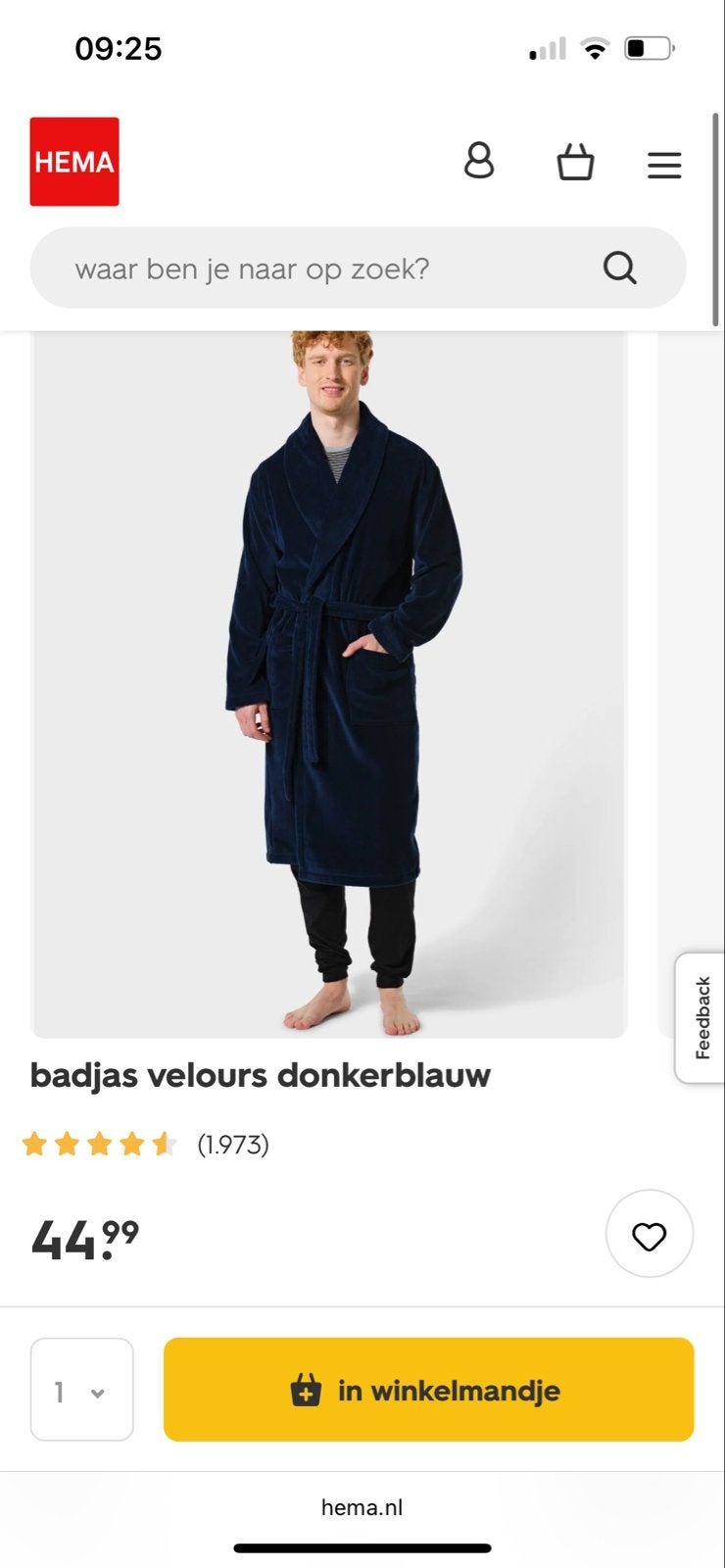 Hema badjas velours donkerblauw, Ophalen of Verzenden, Zo goed als nieuw