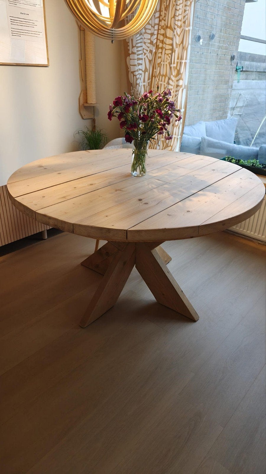 Mooie ronde massief houten eettafel 140 cm, Ophalen, Rond, Zo goed als nieuw, Vier personen