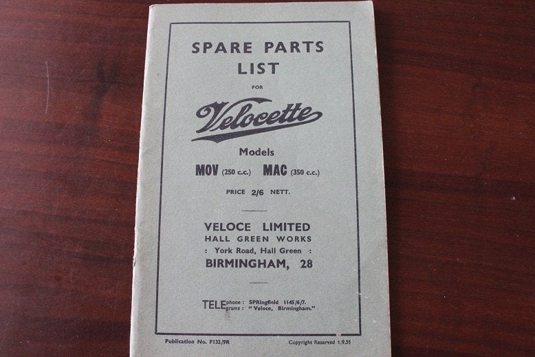 Velocette MOV MAC 1939-1952 motorcycle parts list, Ophalen of Verzenden, Overige merken