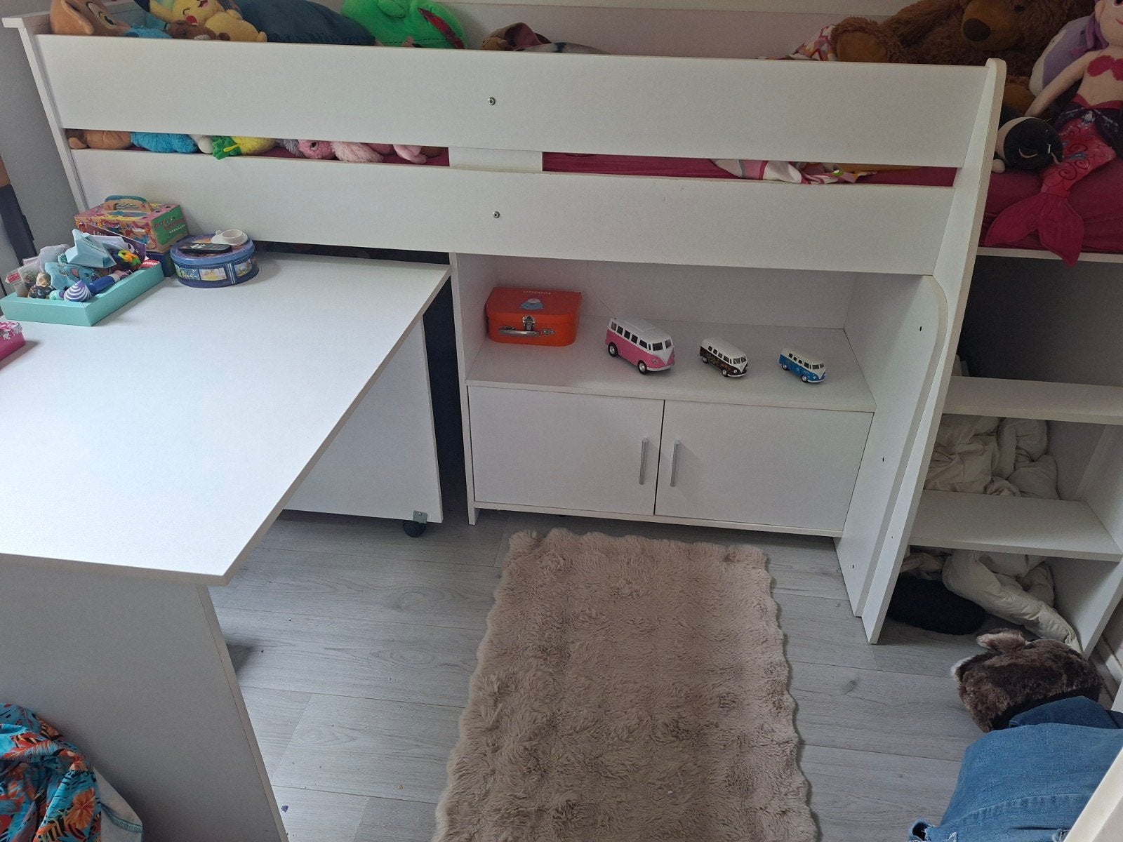 Halfhoogslaper met bureau, kastjes en opbergruimte, Ophalen, 85 tot 100 cm, Gebruikt, Lattenbodem