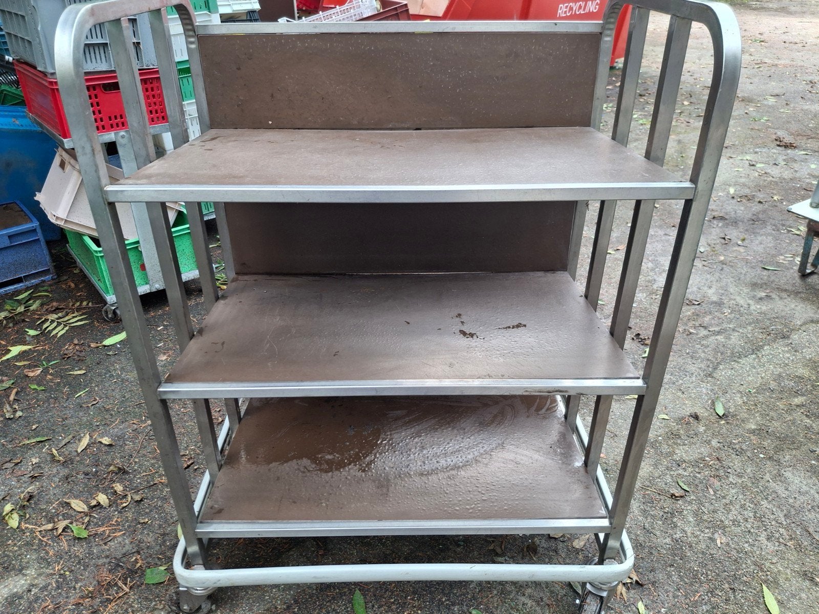 Stevige rvs kar met 3 legbladen, Ophalen, Gebruikt