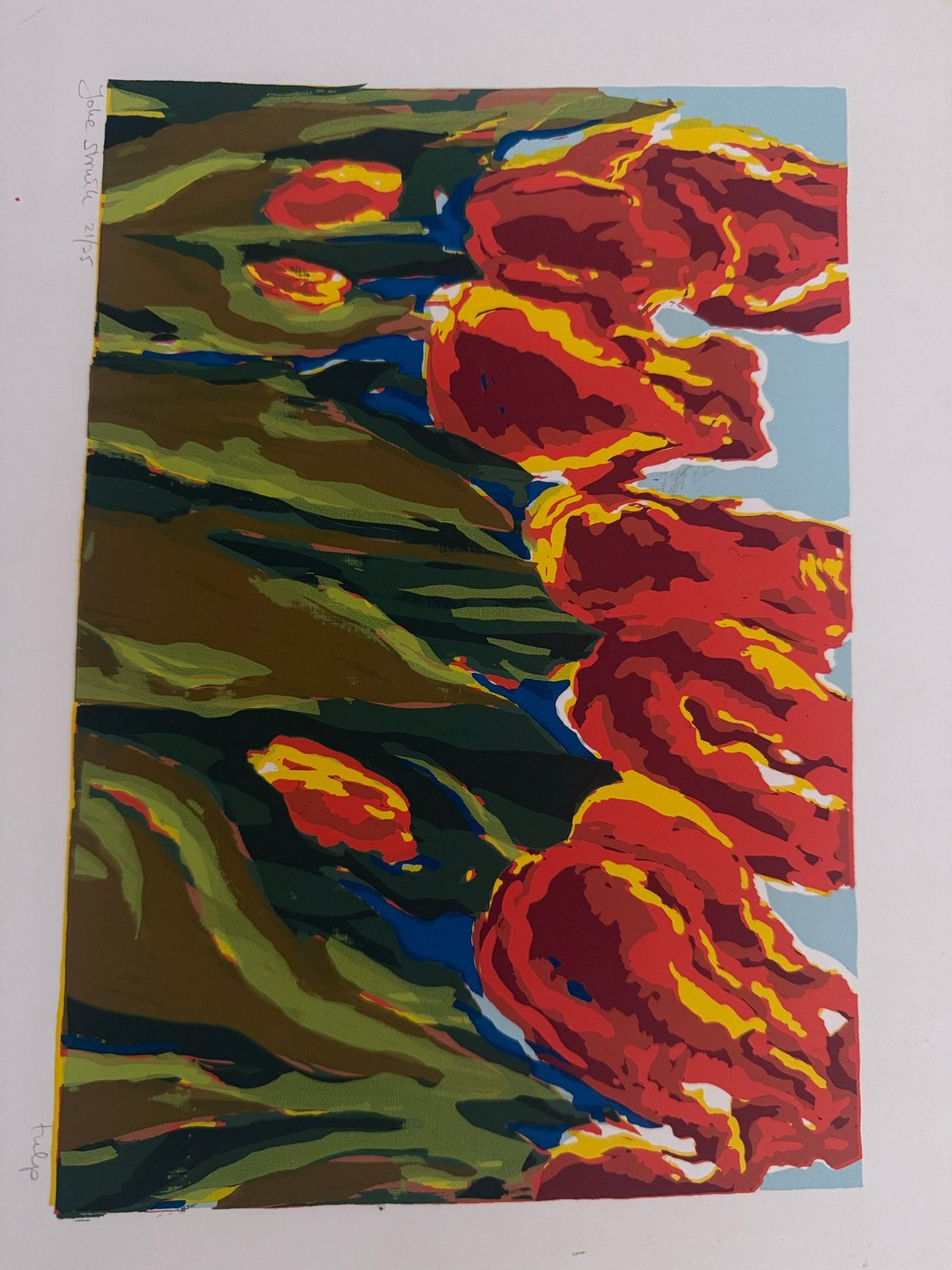 J. Struik - Tulp / Paard en staart (dubbelzijdig), Dubbelzijdig, Ophalen of Verzenden, Dieren en Natuur, Linosnede