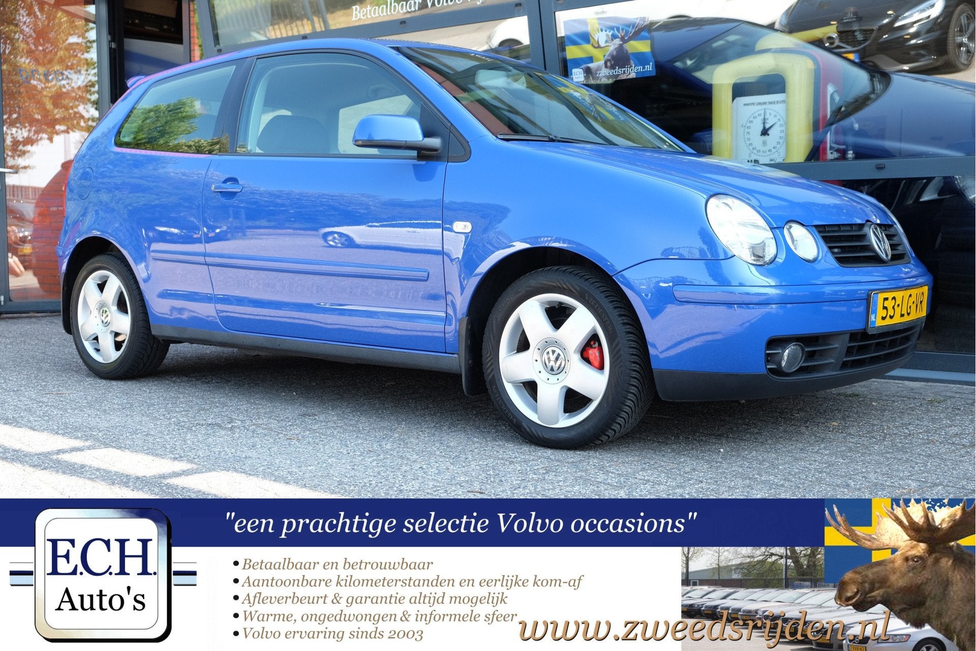 Volkswagen Polo 1.4-16V 100pk 3drs, Airco, LMV (bj 2002), Voorwielaandrijving, 4 cilinders, Blauw, Origineel Nederlands
