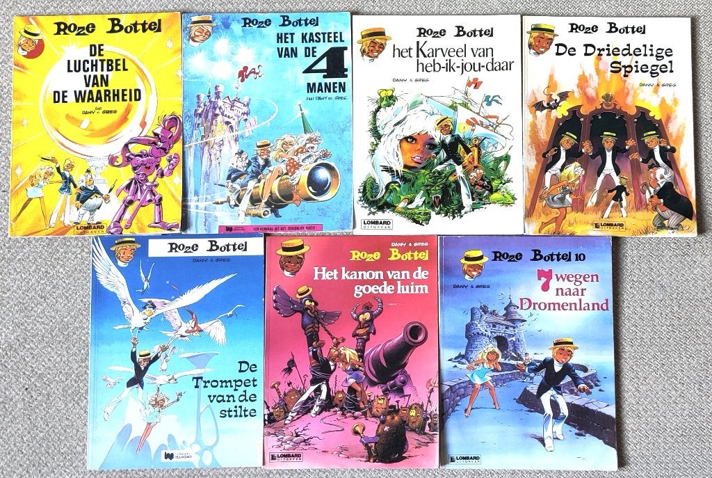 7 stripalbums van Roze Bottel vanaf 1974 Met 1ste drukken, Boeken, Stripboeken, Meerdere stripboeken, Ophalen of Verzenden, Zo goed als nieuw
