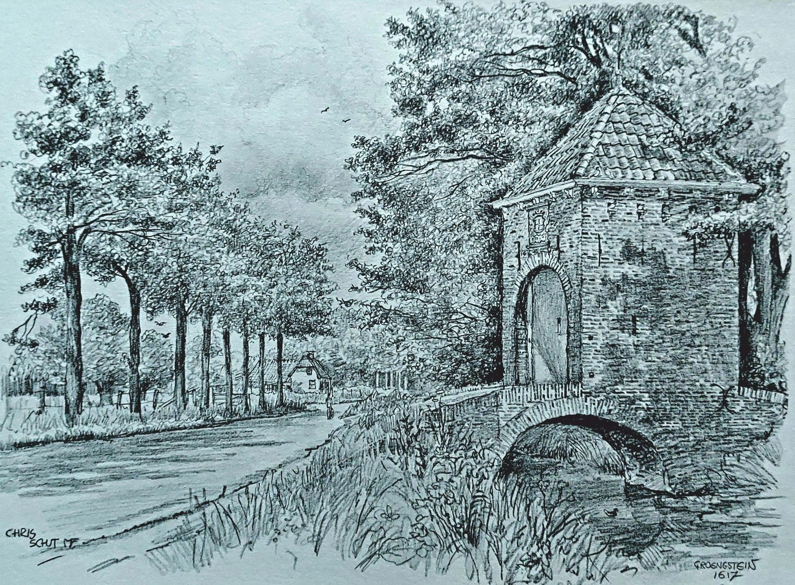Langebroek ... Groenenstein ..., Antiek en Kunst, Kunst | Tekeningen en Foto's, Ophalen of Verzenden