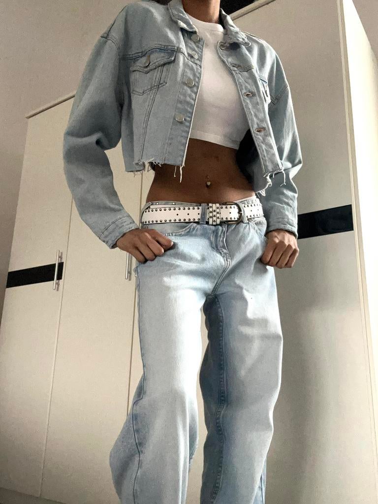 Cropped denim jacket met franjes NIEUW, Maat 38/40 (M), Only, Blauw, Nieuw