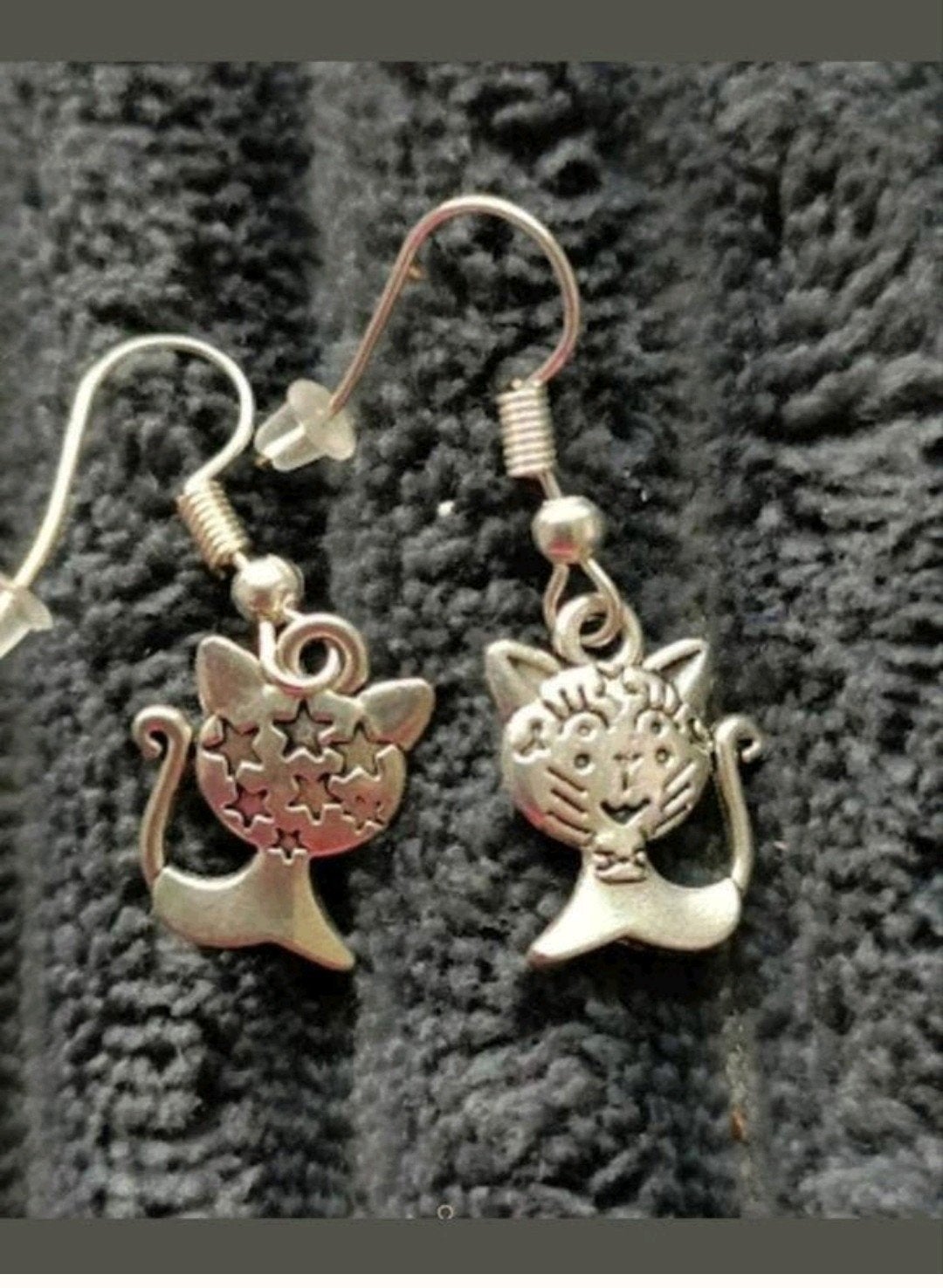 Zilveren oorbellen kat, Hangers, Verzenden, Nieuw, Zilver