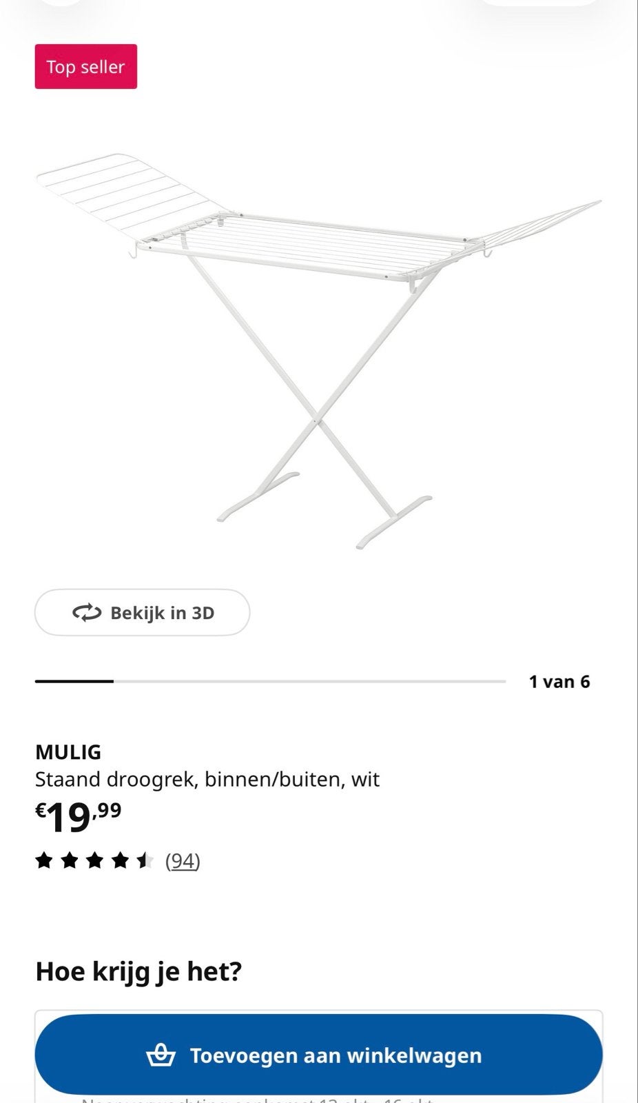 MULLIG droogrek, binnen/buiten, wit - Linkerzijde licht gebo, Ophalen, Gebruikt, Wasrek