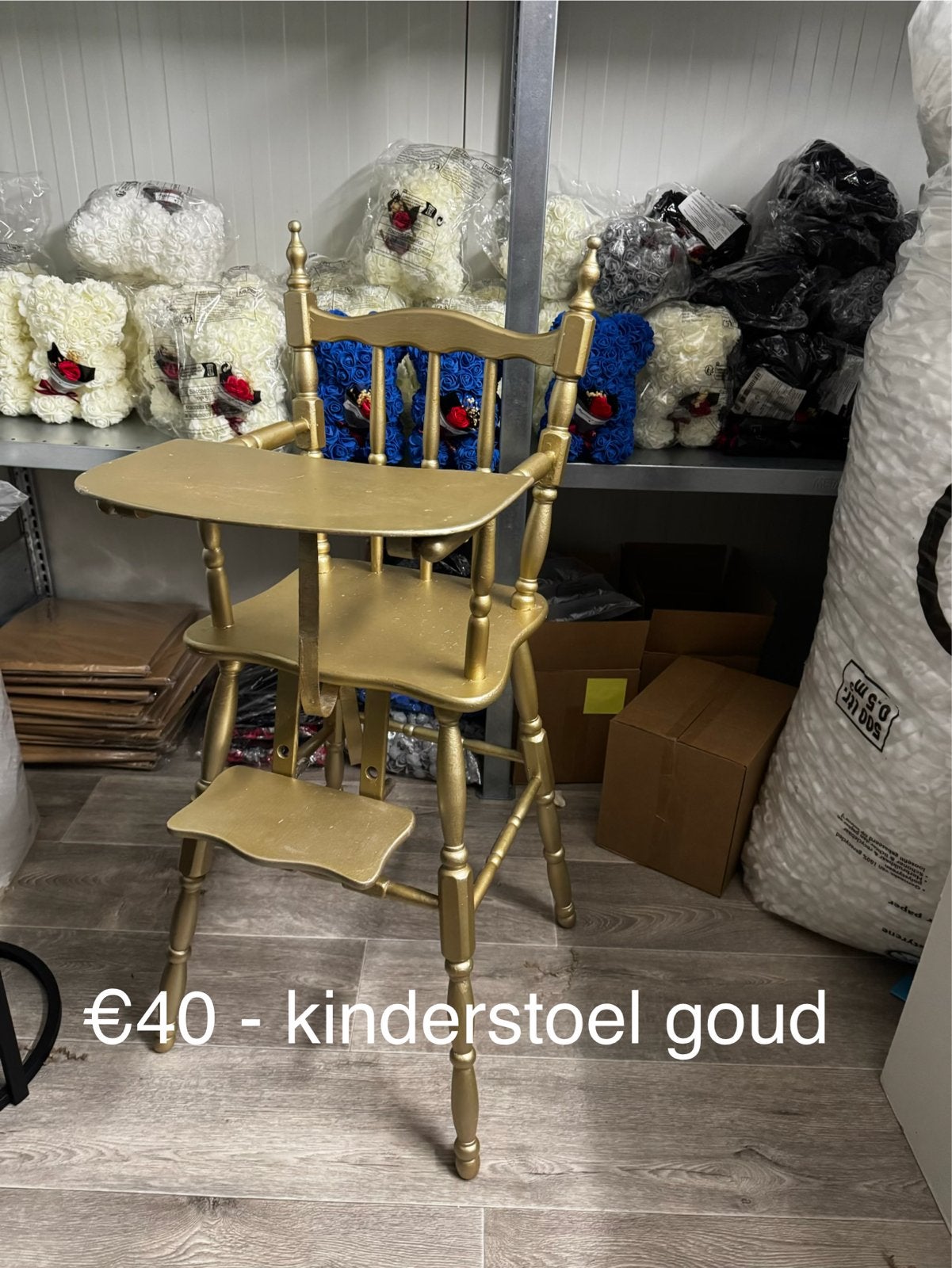 Gouden kinderstoel met eetblad, Kinderen en Baby's, Ophalen, Gebruikt, Overige typen, Aanschuifbaar