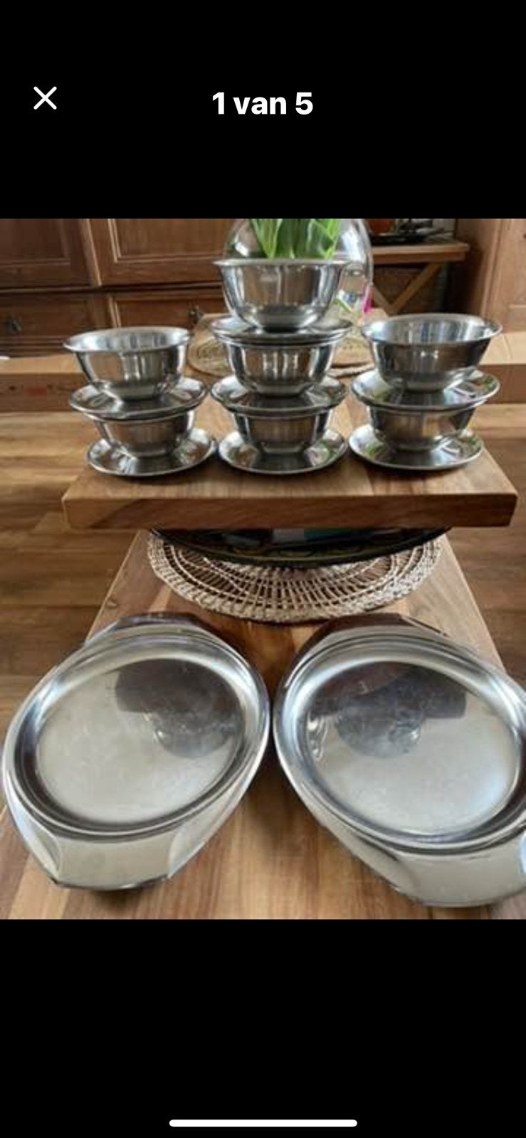 Soepkommen&dienbladen RVS, Huis en Inrichting, Keuken | Servies, Ophalen, Overige materialen, Zo goed als nieuw, Kom(men)