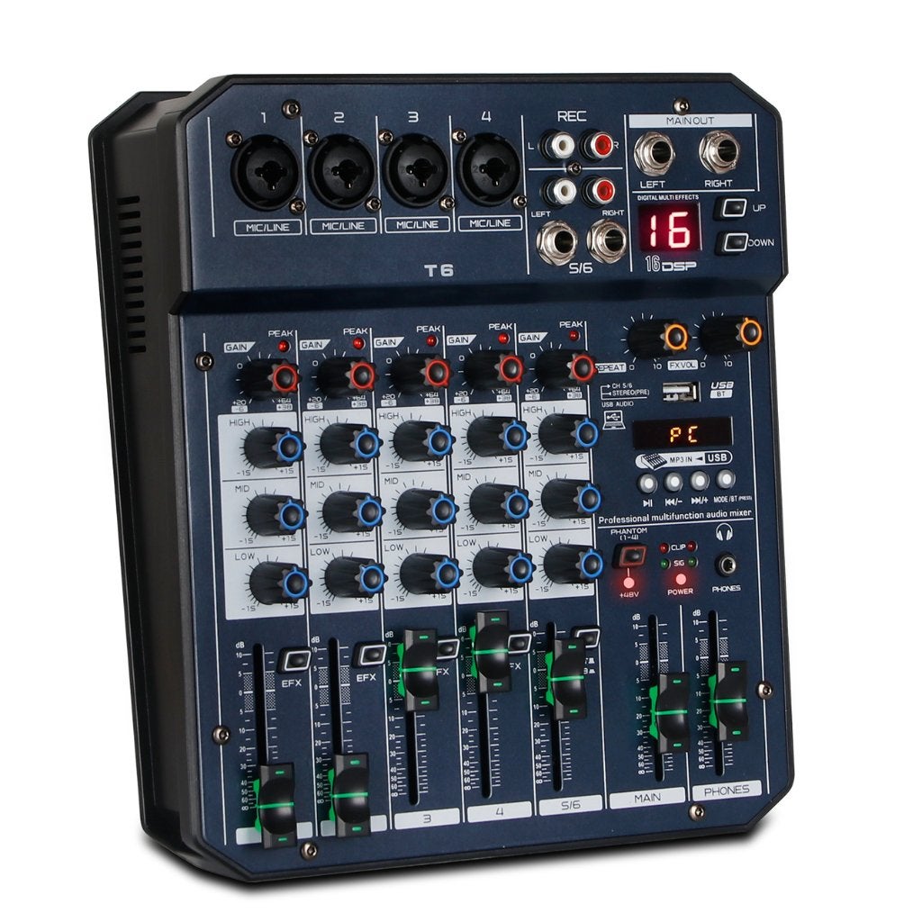 Audio Mixer 6-Kanaals - Draagbare Geluidskaart-Bluetooth MP3, Muziek en Instrumenten, Ophalen of Verzenden, Zo goed als nieuw