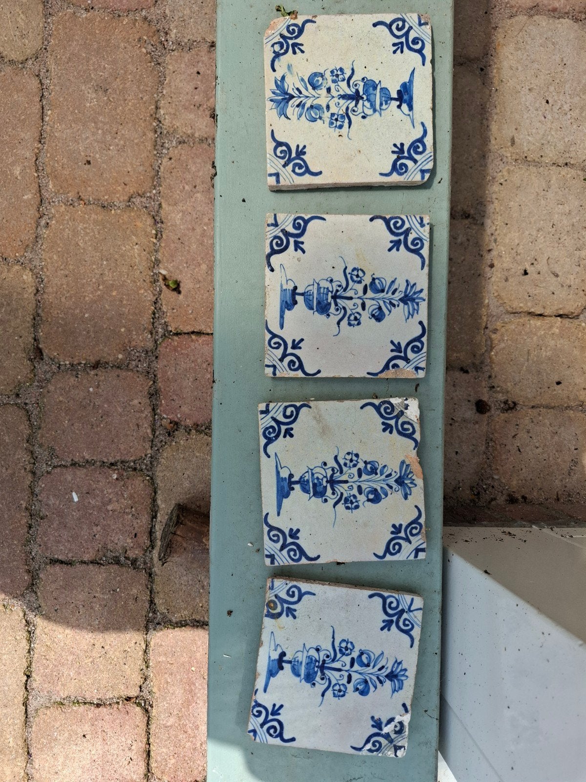 Set van 4 antieke Delfts blauwe tegels, Ophalen of Verzenden