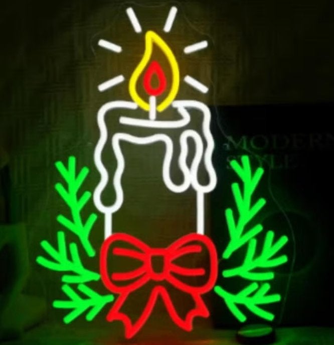 LED lamp neon stijl Kaars met Strik (42x32cm), Ophalen of Verzenden, Nieuw, Lichtbak of (neon) lamp