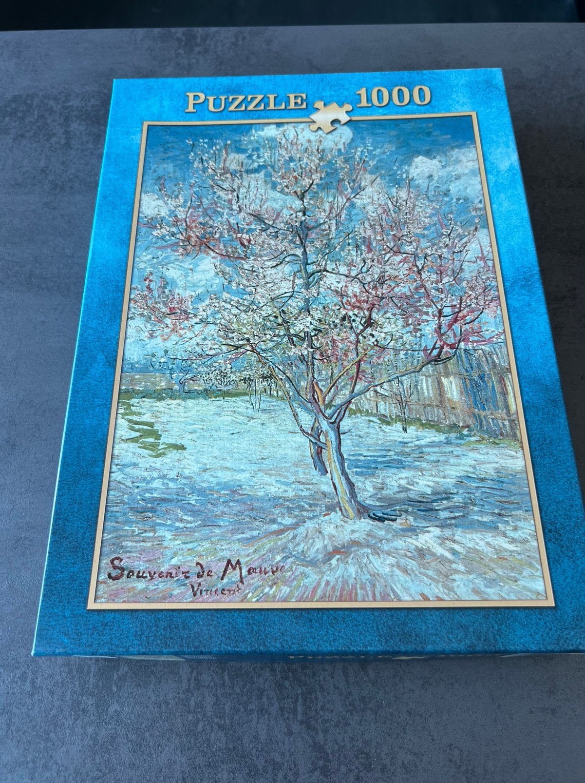Art puzzel 1000 stukjes Van Gogh Perzikboom in bloei, Ophalen of Verzenden, 500 t/m 1500 stukjes, Zo goed als nieuw