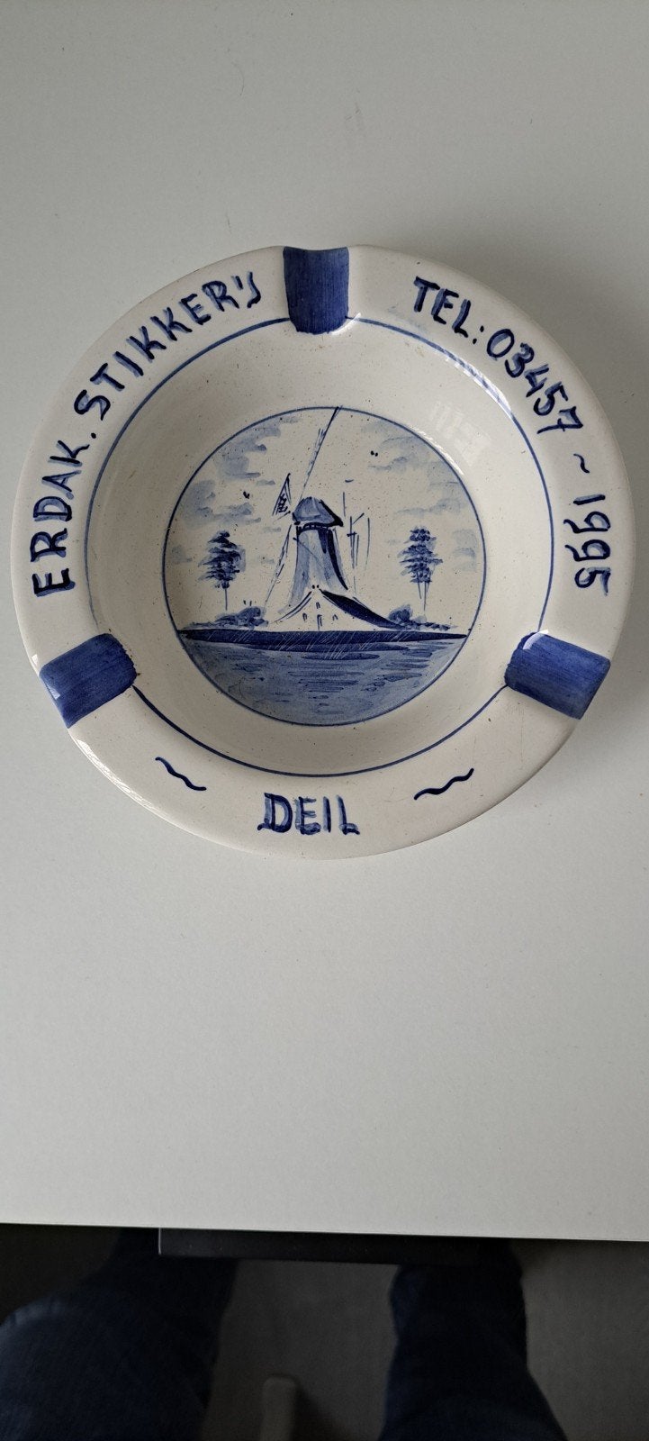 Vintage Delfts Blauw Asbak met Molen en Tekst, Antiek en Kunst, Ophalen of Verzenden