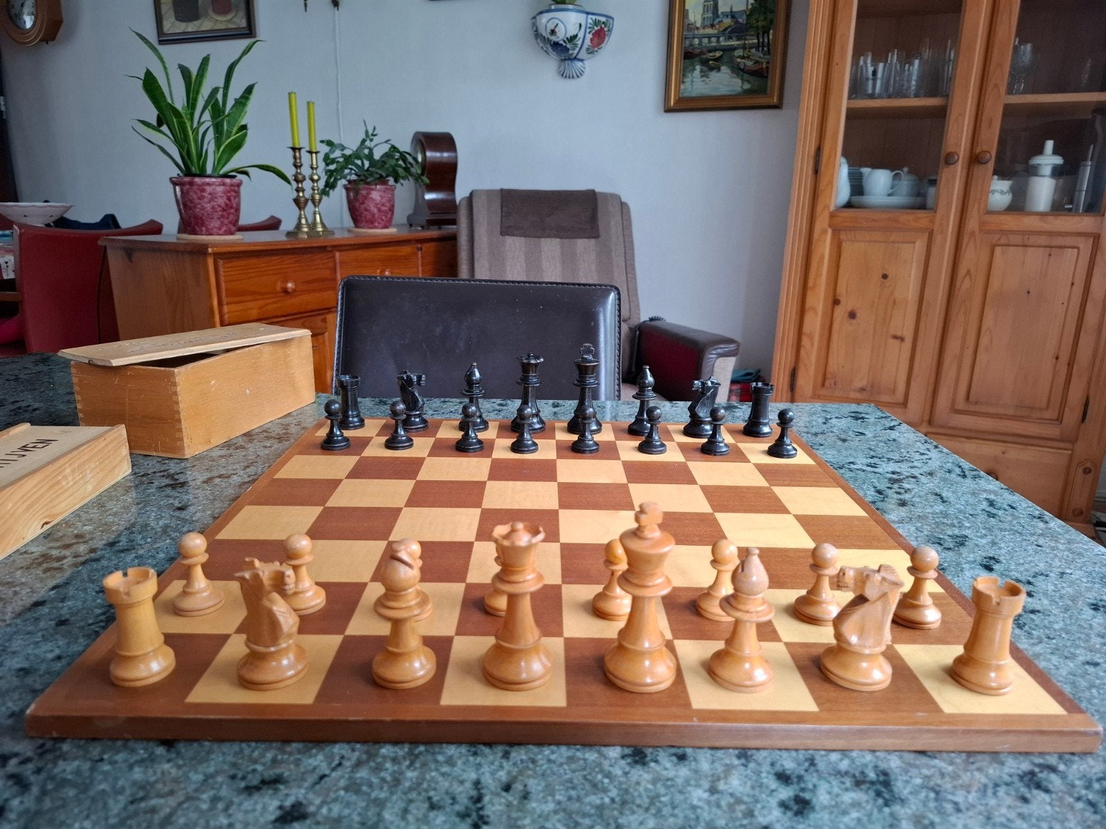 schaakspel/damspel;luxe klassieke combinatie in uitst.staat, Ophalen, Gebruikt