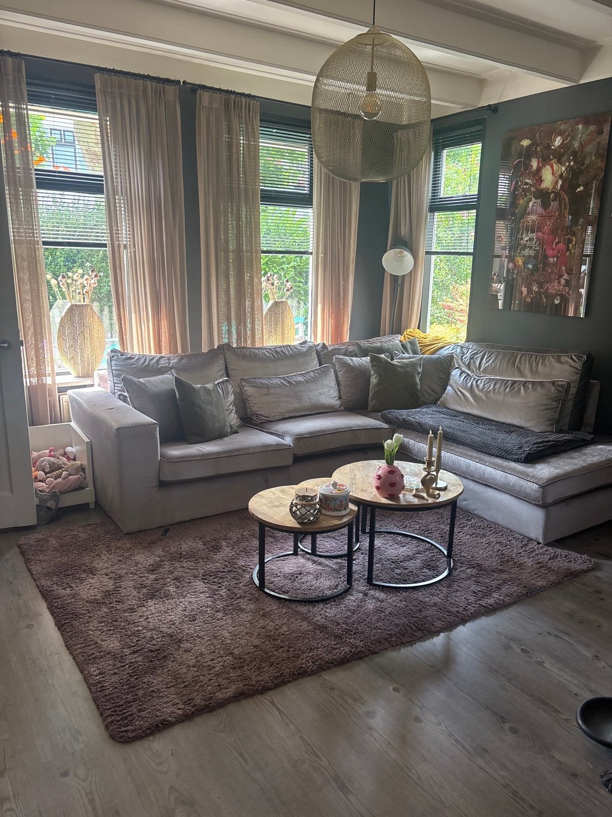 Vloerkleed grijs / roze hoogpolig, Huis en Inrichting, Stoffering | Tapijten en Kleden, Ophalen, 150 tot 200 cm, 200 cm of meer