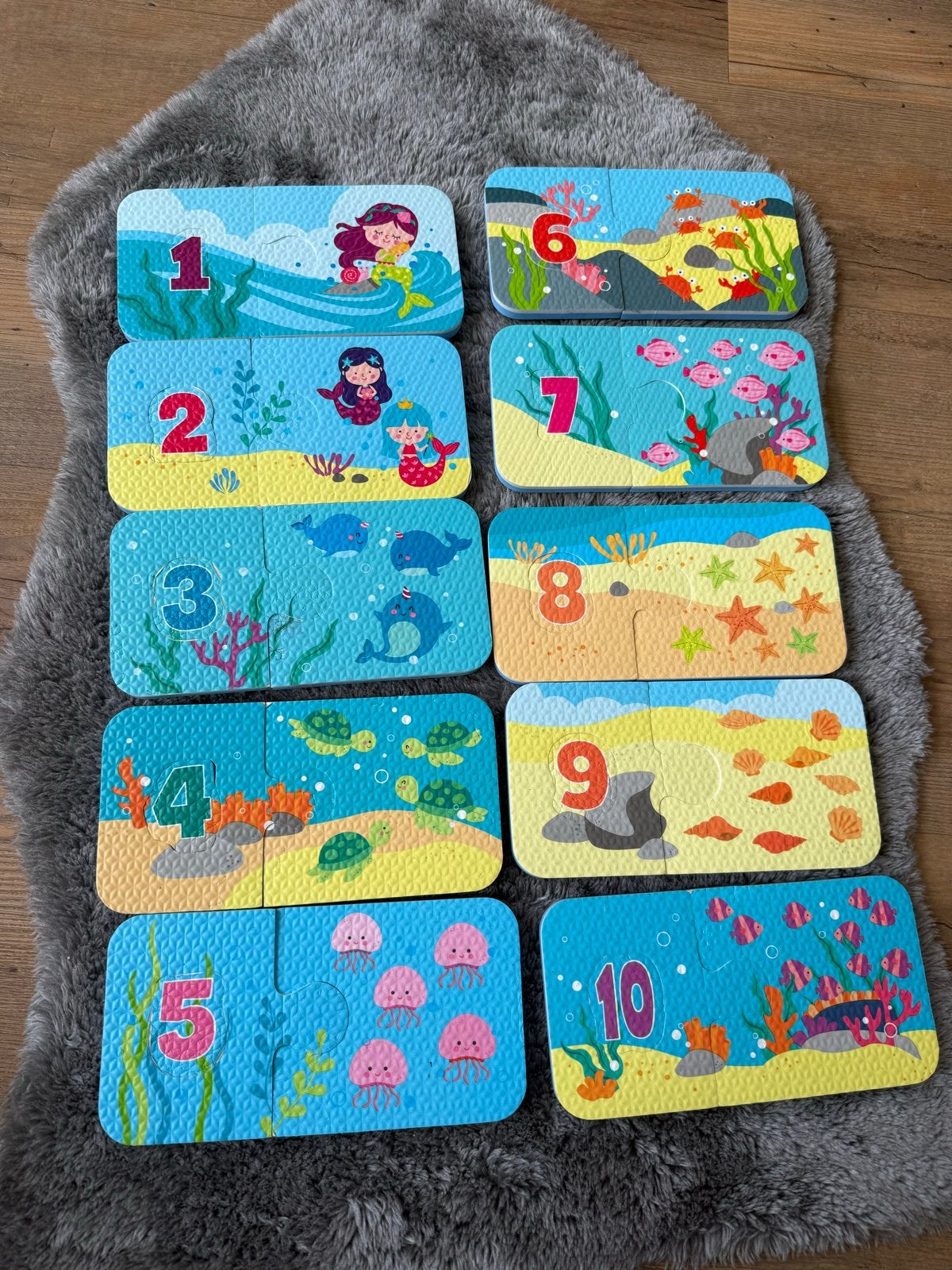 Cijferpuzzels met zeemeerminnen en zeedieren (1-10), Ophalen of Verzenden, Gebruikt, Puzzelen