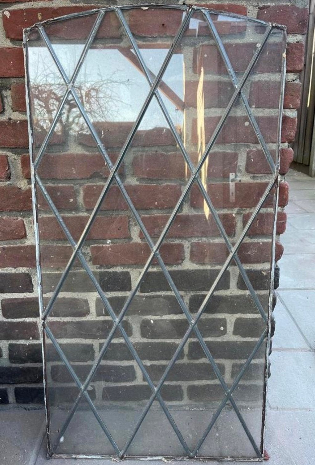Antiek glas in lood raam - Ruitpatroon, Doe-het-zelf en Verbouw, Ophalen, Gevelraam of Ruit, Gebruikt, Glas in lood