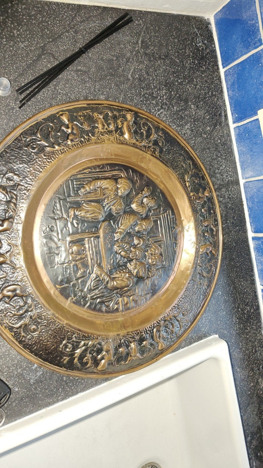 Antieke meesingkoperen wandplaat - Made in Holland, Ophalen, Koper