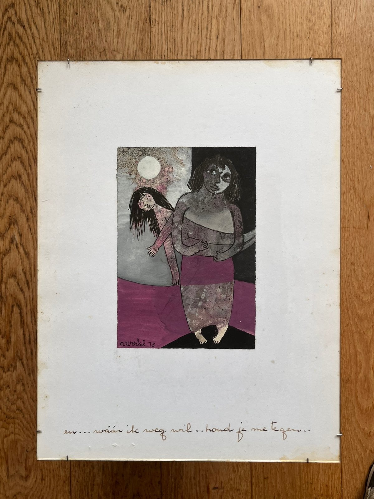 Ans Wortel  - gouache, O-I inkt, Antiek en Kunst, Ophalen, Figuren, Achter glas, Papier/karton