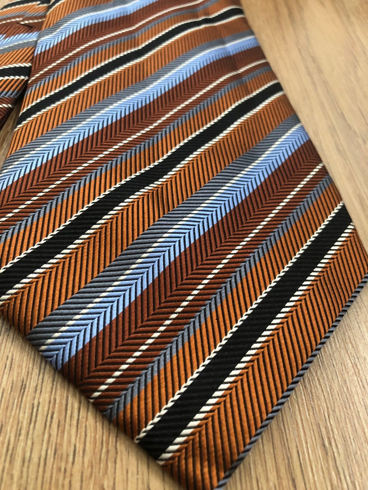 Tony tetro zijde brede stropdas hand Made bruin blauw, Blauw, Ophalen of Verzenden, Zo goed als nieuw, X