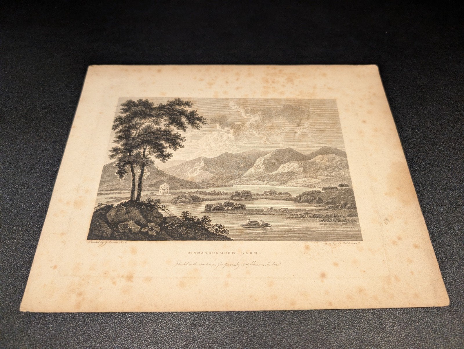 Antieke Gravure: Windermere Lake, Engeland (18e eeuw), Antiek en Kunst, Ophalen of Verzenden, Gravure, Origineel, Landschap