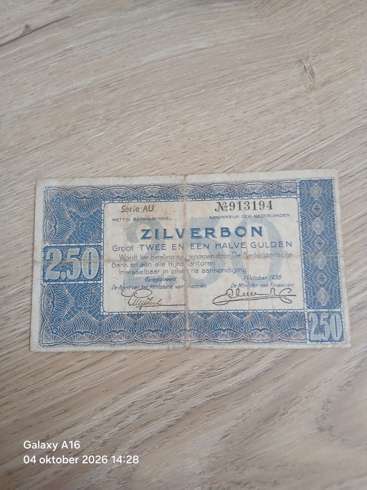Zilverbon 2,50 gulden 1938 - Koninkrijk der Nederlanden, Ophalen of Verzenden