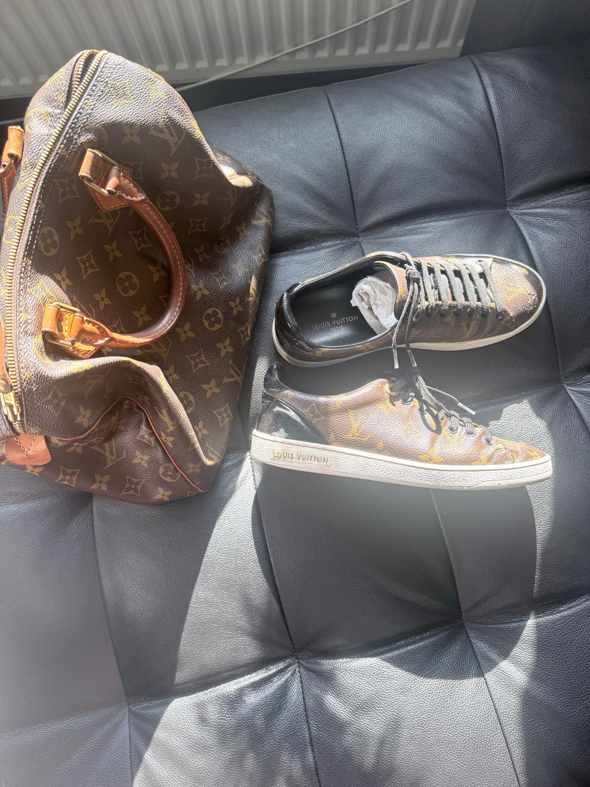 Louis Vuitton Speedy tas en bijpassende schoenen ook van LV, Ophalen of Verzenden, Gebruikt, Bruin, Handtas