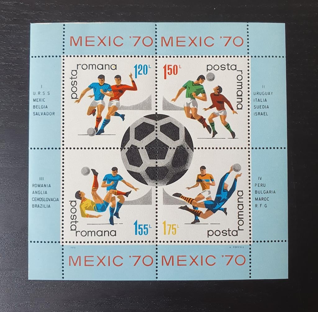 Roemenie 1970 WK Voetbal Mexico Michel blok 75 postfris, Verzenden, Postfris, Sport