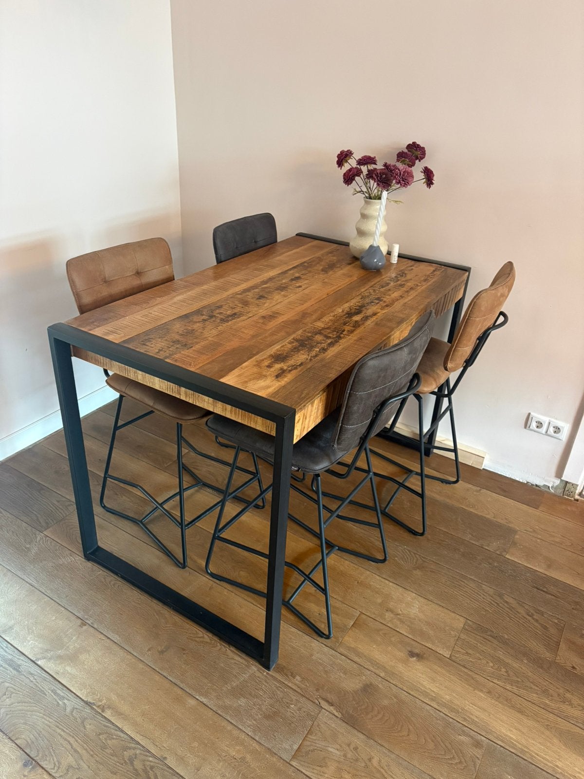Eettafel met stoelen, Ophalen, 100 tot 150 cm, 50 tot 100 cm, Zo goed als nieuw