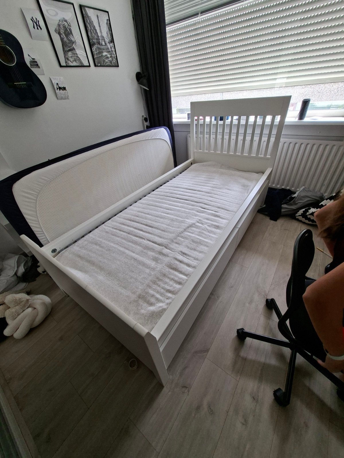 Ikea Idanäs bed 90x200cm met opberglades, Ophalen, Eenpersoons, Wit, 90 cm