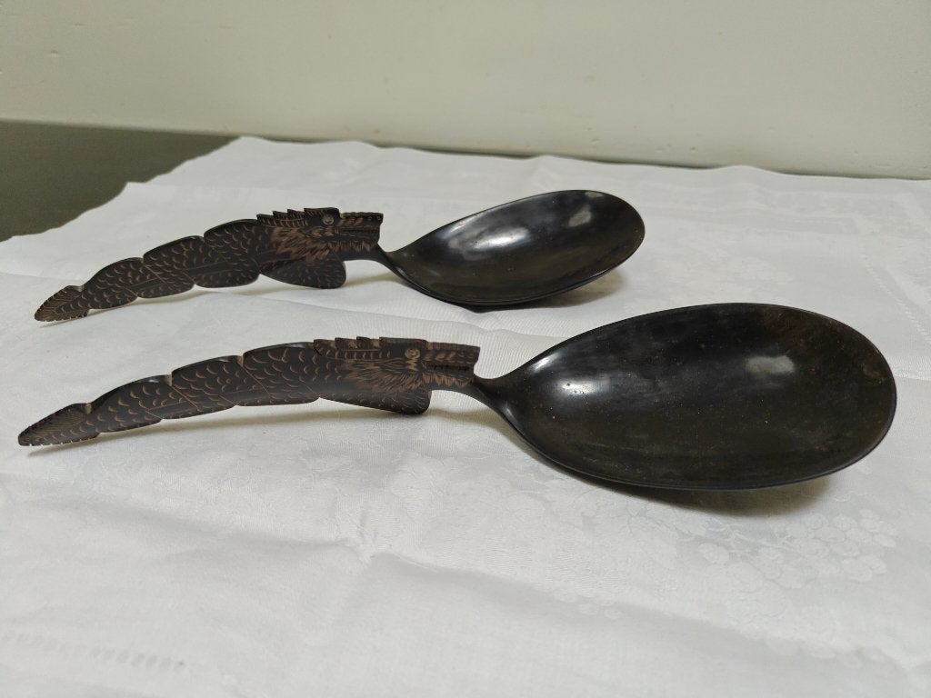 antieke Indonesische sala lepels of rijstlepels, Overige typen, Gesneden, Indonesië, Zwart