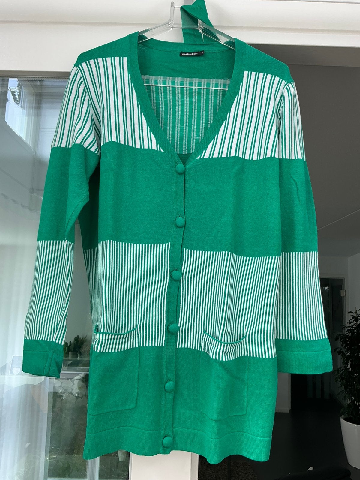Marimekko vest  Large zgan groen/wit gestreept, Ophalen of Verzenden, Zo goed als nieuw, Maat 42/44 (L), Groen