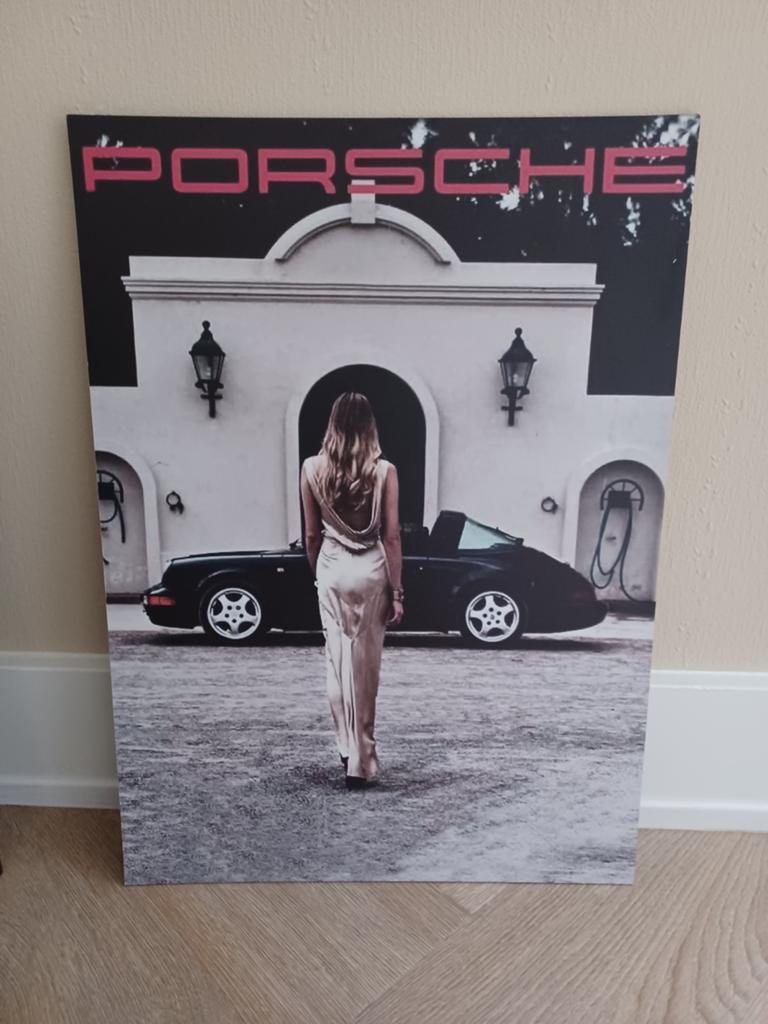 Porsche poster op metaal 50x36 cm. zo goed als nieuw, Metaal, Meerkleurig, Decoratieobject, Ophalen of Verzenden