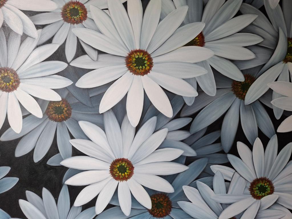 Schilderij "Onschuld" - Madeliefjes - 1.20 x 1.20 m, Antiek en Kunst, Kunst | Schilderijen | Klassiek, Ophalen